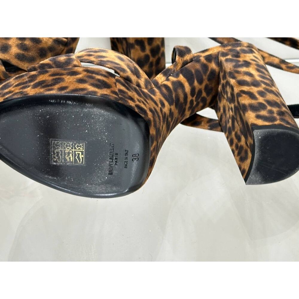 Saint Laurent Bianca Leopard Suede Platform Heels Sz.38 - Picture 7 of 9